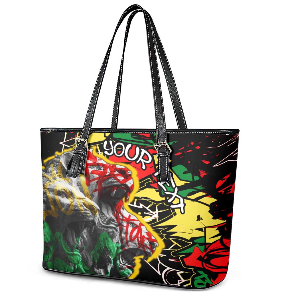 Lion King Africa Graffiti Leather Tote Bag Bold Text and Neon Colors - African Pride