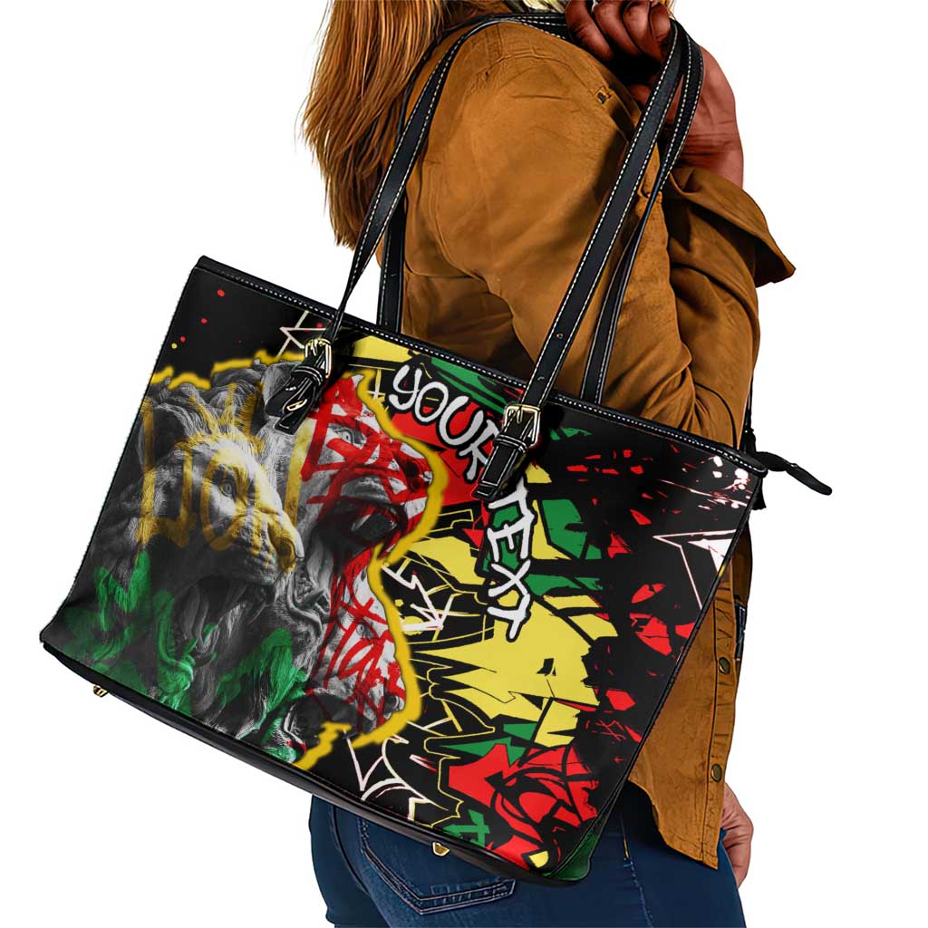 Lion King Africa Graffiti Leather Tote Bag Bold Text and Neon Colors - African Pride