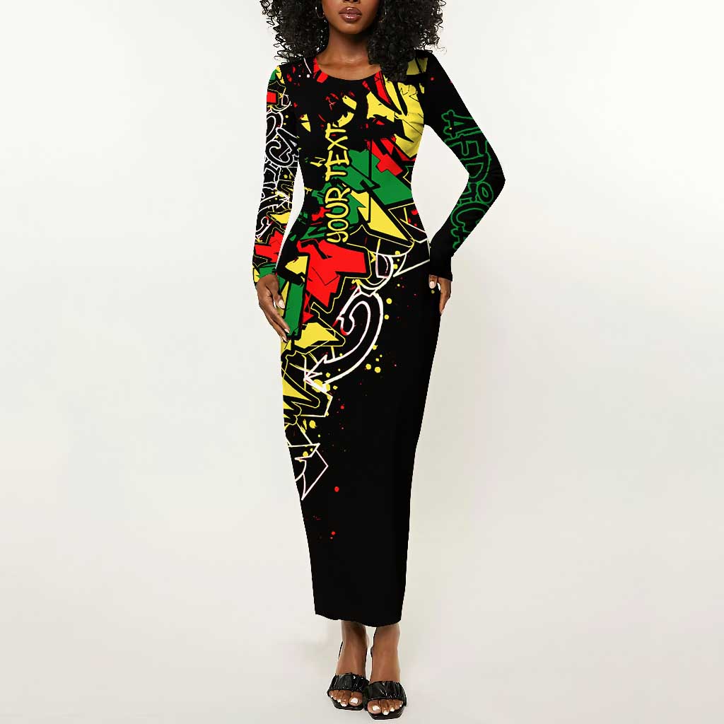 Lion King Africa Graffiti Long Sleeve Bodycon Dress Bold Text and Neon Colors - African Pride