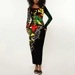 Lion King Africa Graffiti Long Sleeve Bodycon Dress Bold Text and Neon Colors - African Pride