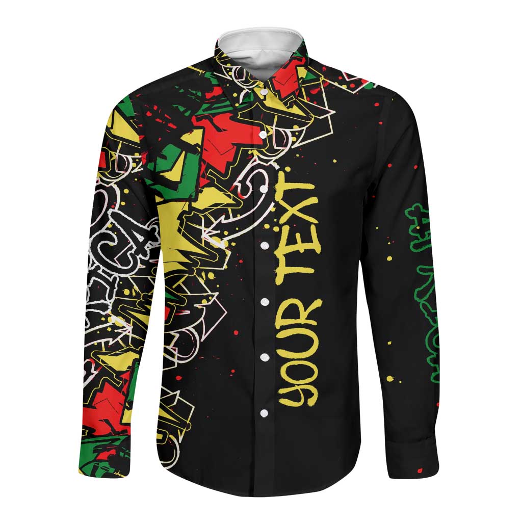 Lion King Africa Graffiti Long Sleeve Button Shirt Bold Text and Neon Colors - African Pride