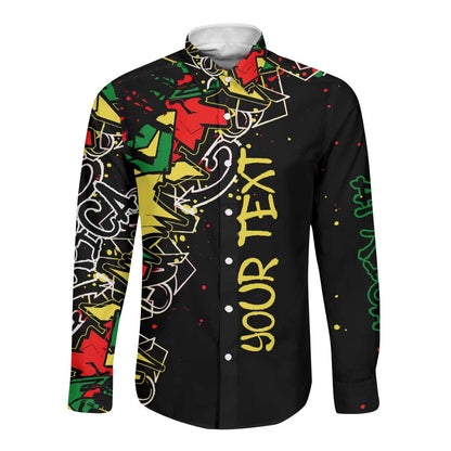 Lion King Africa Graffiti Long Sleeve Button Shirt Bold Text and Neon Colors - African Pride