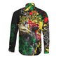 Lion King Africa Graffiti Long Sleeve Button Shirt Bold Text and Neon Colors - African Pride
