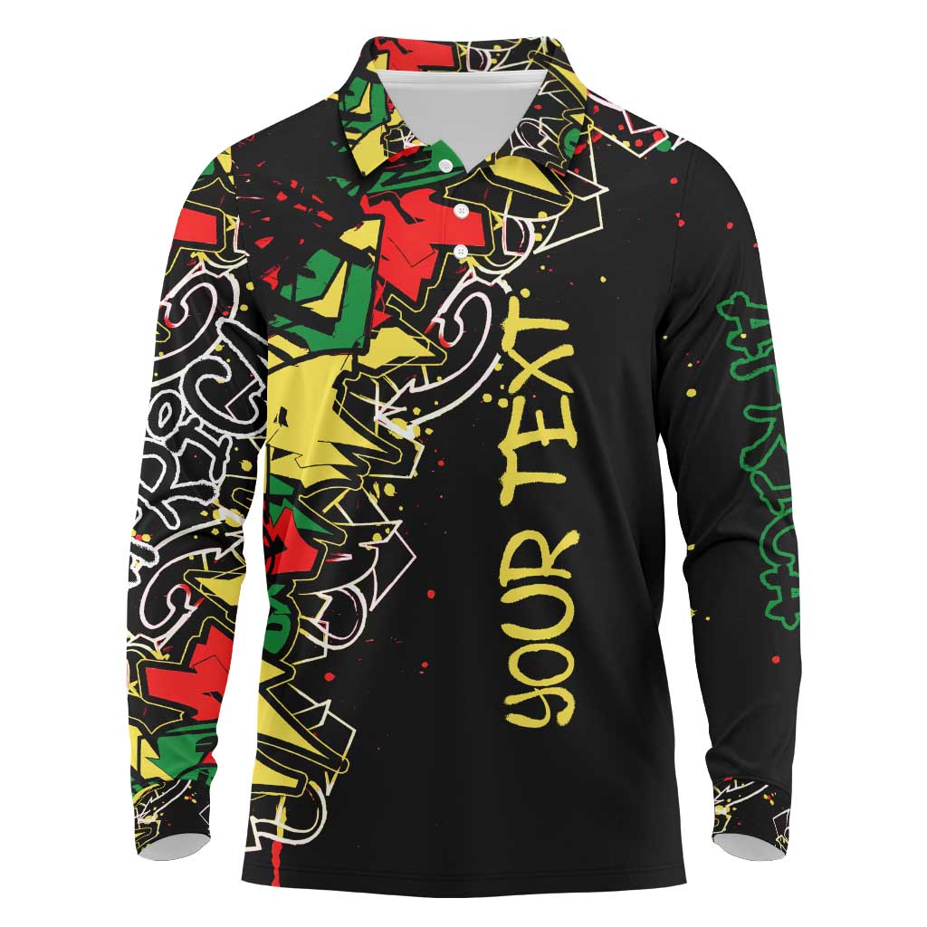 Lion King Africa Graffiti Long Sleeve Polo Shirt Bold Text and Neon Colors - African Pride