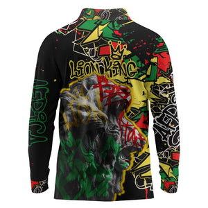 Lion King Africa Graffiti Long Sleeve Polo Shirt Bold Text and Neon Colors - African Pride