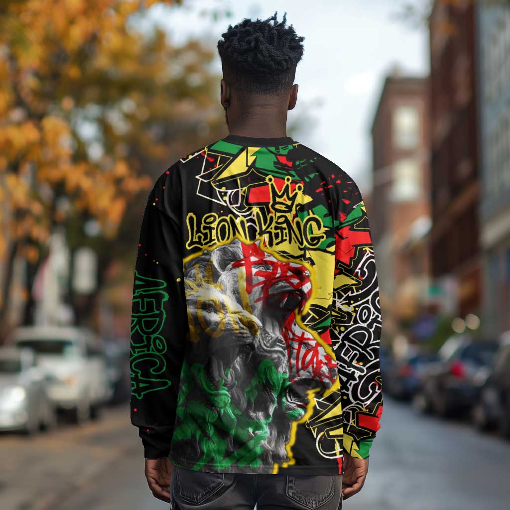 Lion King Africa Graffiti Long Sleeve Shirt Bold Text and Neon Colors - African Pride