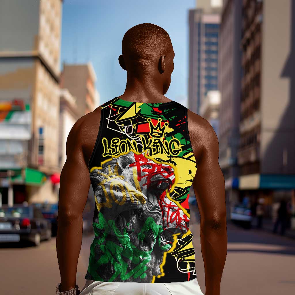 Lion King Africa Graffiti Men Tank Top Bold Text and Neon Colors - African Pride