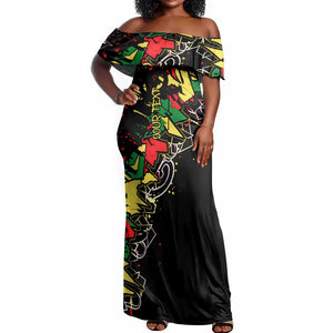 Lion King Africa Graffiti Off Shoulder Maxi Dress Bold Text and Neon Colors - African Pride