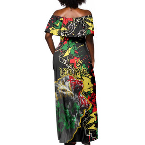Lion King Africa Graffiti Off Shoulder Maxi Dress Bold Text and Neon Colors - African Pride