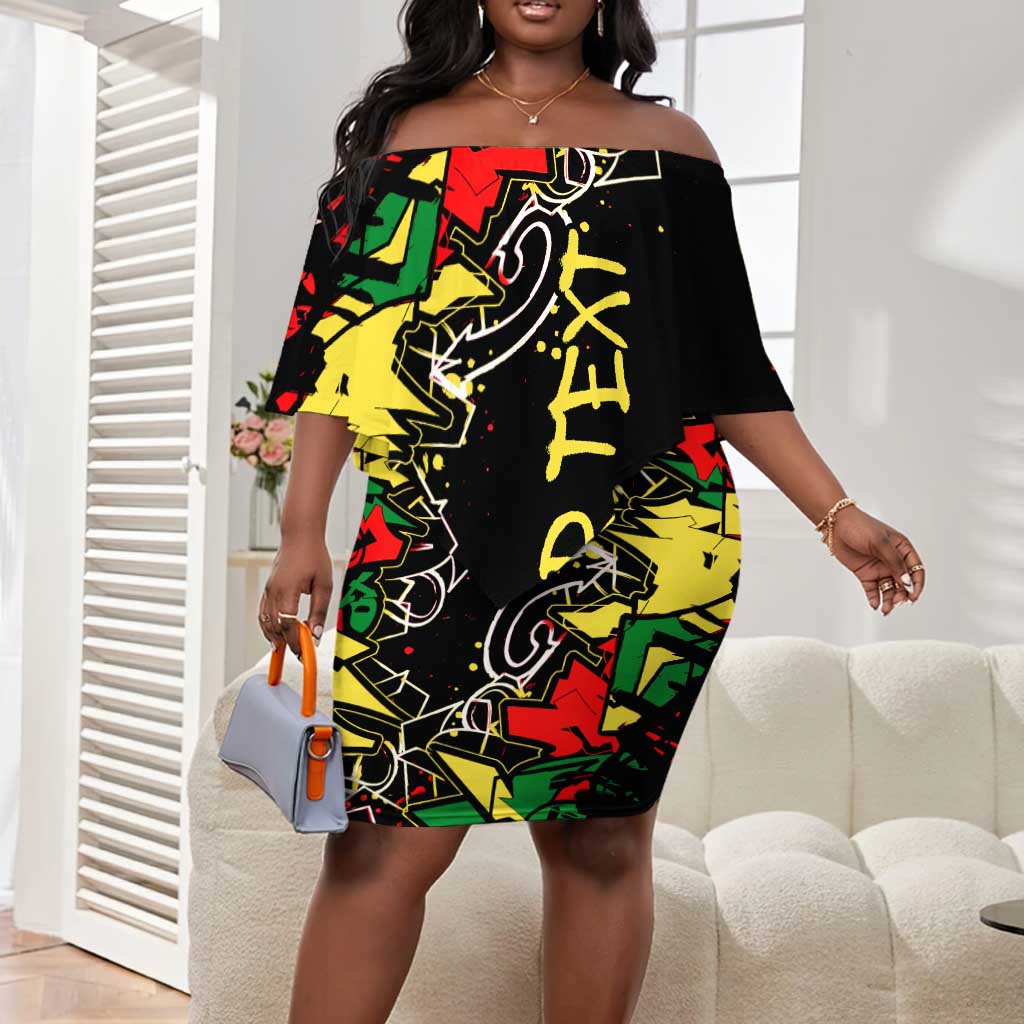 Lion King Africa Graffiti Off Shoulder Short Dress Bold Text and Neon Colors - African Pride
