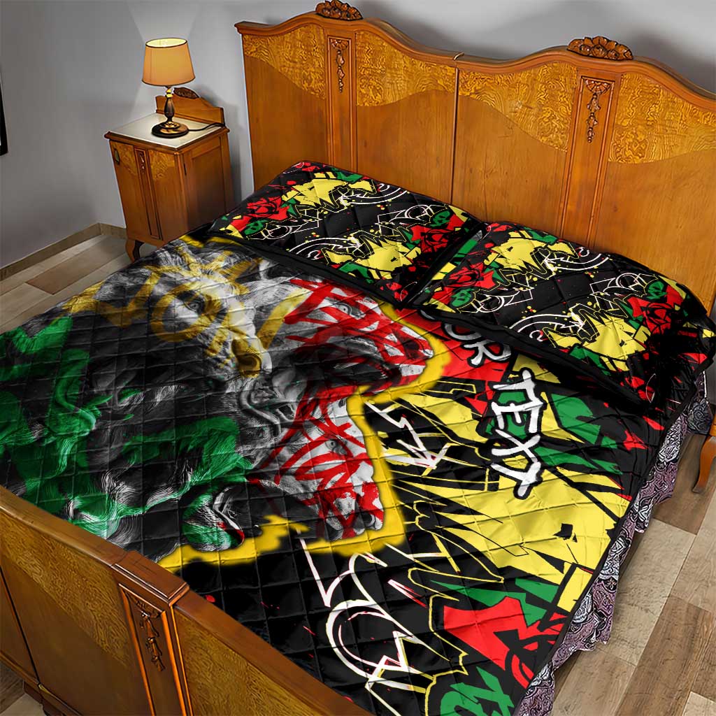 Lion King Africa Graffiti Quilt Bed Set Bold Text and Neon Colors - African Pride
