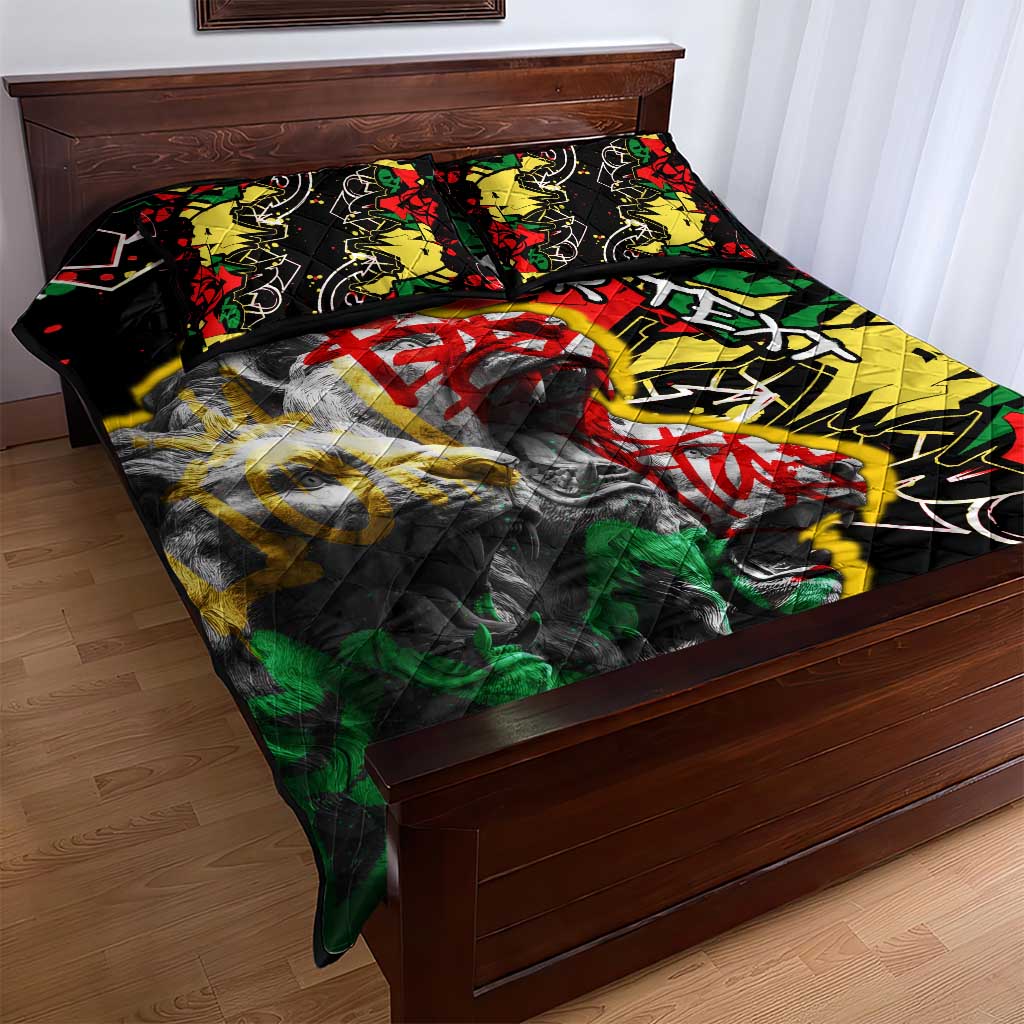 Lion King Africa Graffiti Quilt Bed Set Bold Text and Neon Colors - African Pride