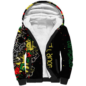 Lion King Africa Graffiti Sherpa Hoodie Bold Text and Neon Colors - African Pride