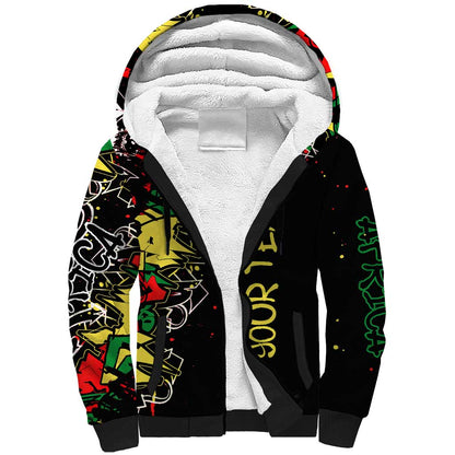 Lion King Africa Graffiti Sherpa Hoodie Bold Text and Neon Colors - African Pride