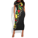 Lion King Africa Graffiti Short Sleeve Bodycon Dress Bold Text and Neon Colors - African Pride