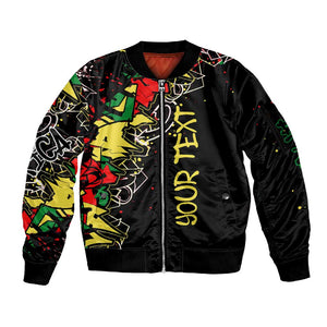 Lion King Africa Graffiti Sleeve Zip Bomber Jacket Bold Text and Neon Colors - African Pride