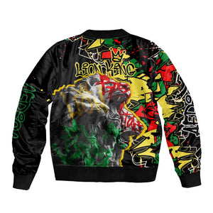 Lion King Africa Graffiti Sleeve Zip Bomber Jacket Bold Text and Neon Colors - African Pride