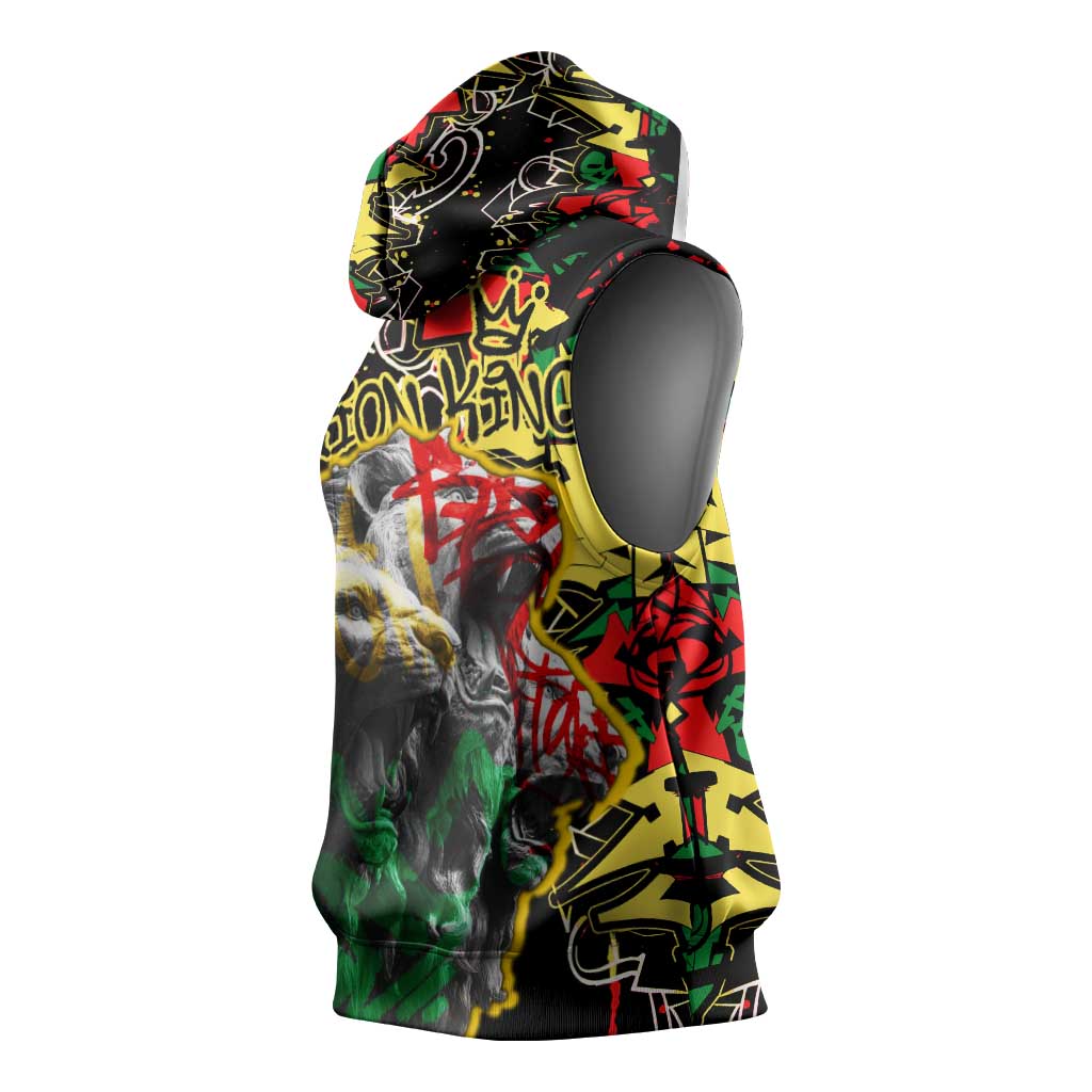 Lion King Africa Graffiti Sleeveless Hoodie Bold Text and Neon Colors - African Pride