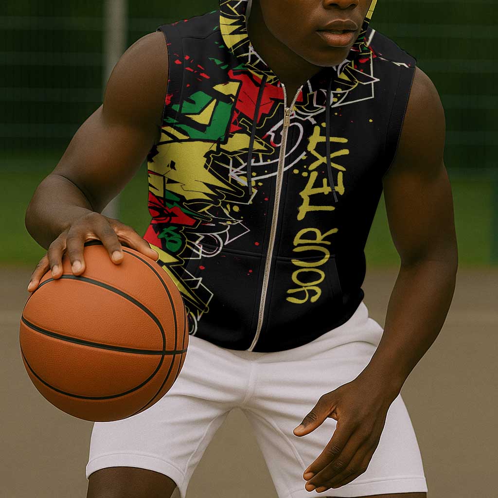 Lion King Africa Graffiti Sleeveless Zip Hoodie Bold Text and Neon Colors - African Pride