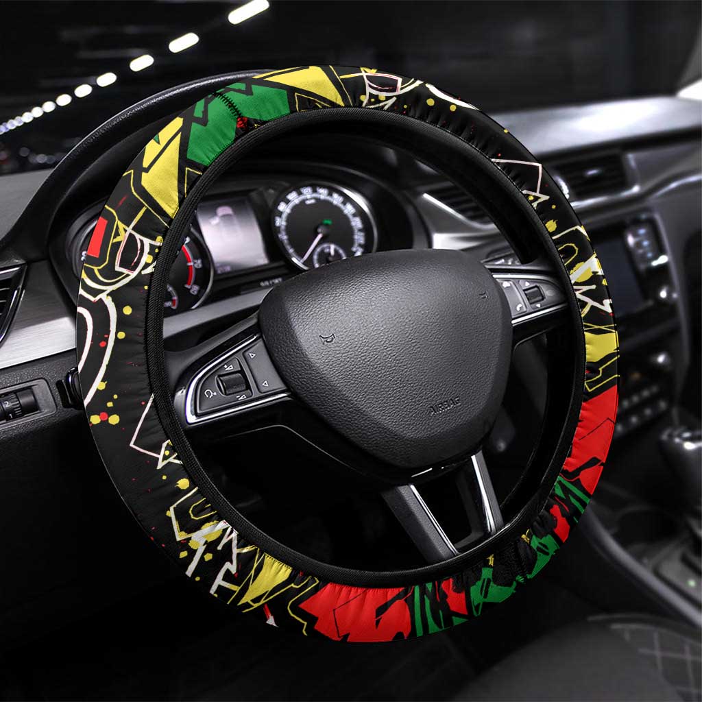 Lion King Africa Graffiti Steering Wheel Cover Bold Text and Neon Colors - African Pride