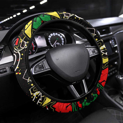 Lion King Africa Graffiti Steering Wheel Cover Bold Text and Neon Colors - African Pride