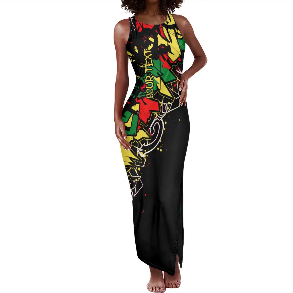 Lion King Africa Graffiti Tank Maxi Dress Bold Text and Neon Colors - African Pride