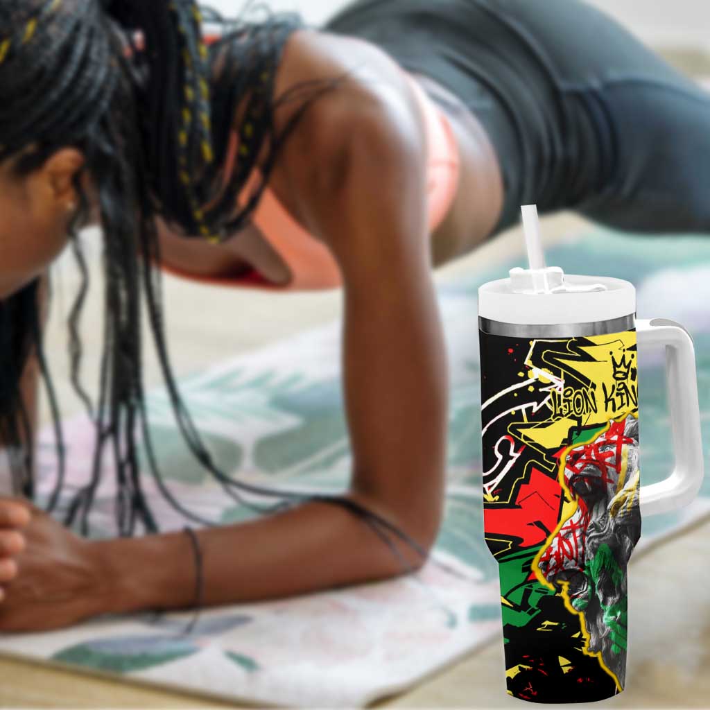 Lion King Africa Graffiti Tumbler With Handle Bold Text and Neon Colors - African Pride