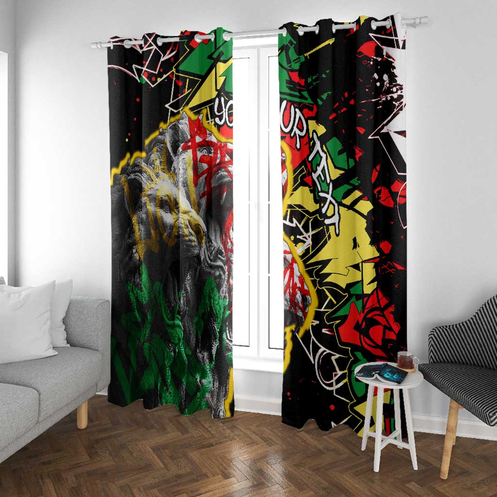 Lion King Africa Graffiti Window Curtain Bold Text and Neon Colors - African Pride
