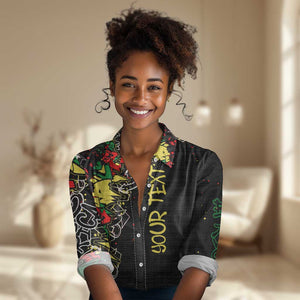 Lion King Africa Graffiti Women Casual Shirt Bold Text and Neon Colors - African Pride