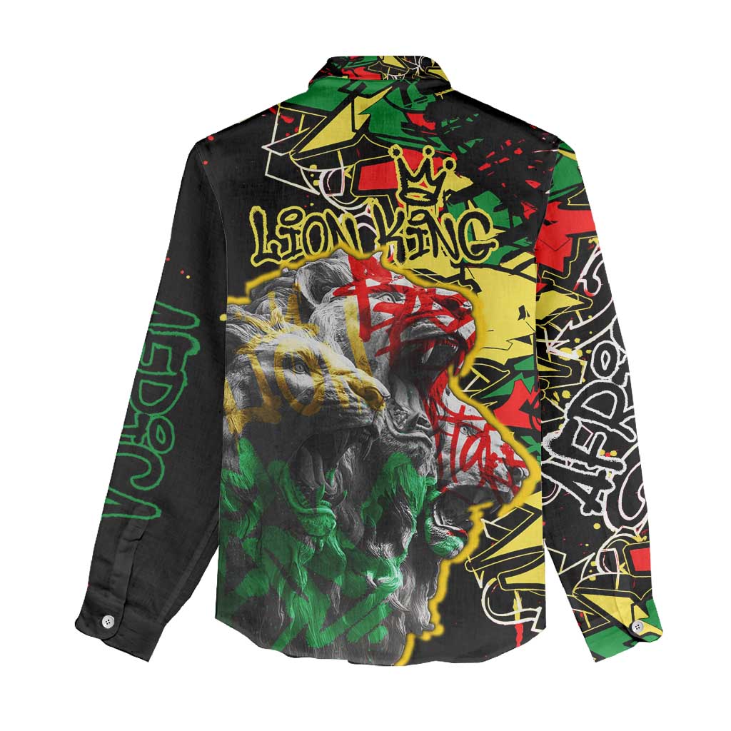 Lion King Africa Graffiti Women Casual Shirt Bold Text and Neon Colors - African Pride