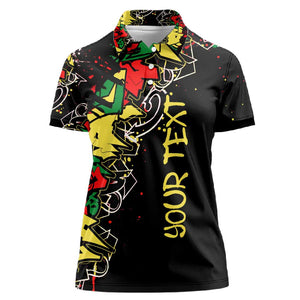 Lion King Africa Graffiti Women Polo Shirt Bold Text and Neon Colors - African Pride