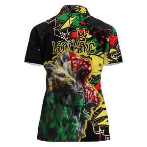 Lion King Africa Graffiti Women Polo Shirt Bold Text and Neon Colors - African Pride