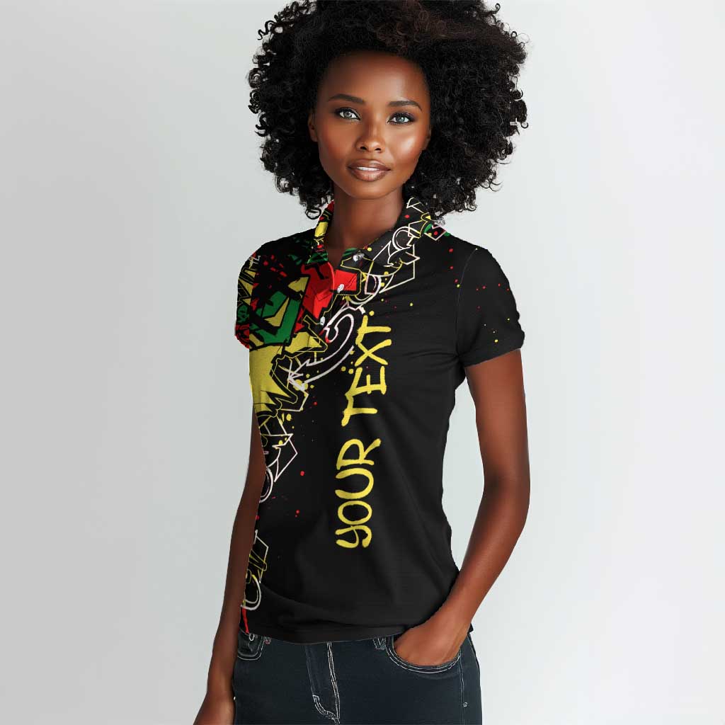Lion King Africa Graffiti Women Polo Shirt Bold Text and Neon Colors - African Pride