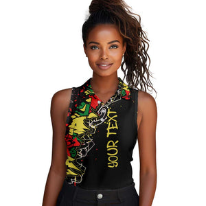 Lion King Africa Graffiti Women Sleeveless Polo Shirt Bold Text and Neon Colors - African Pride