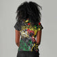 Lion King Africa Graffiti Women V-Neck T-Shirt Bold Text and Neon Colors - African Pride