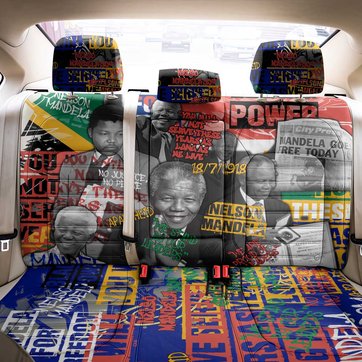 Nelson Mandela Graffiti Back Car Seat Cover Street Spray Art Recreating The Life Of A Great Man - African Pride