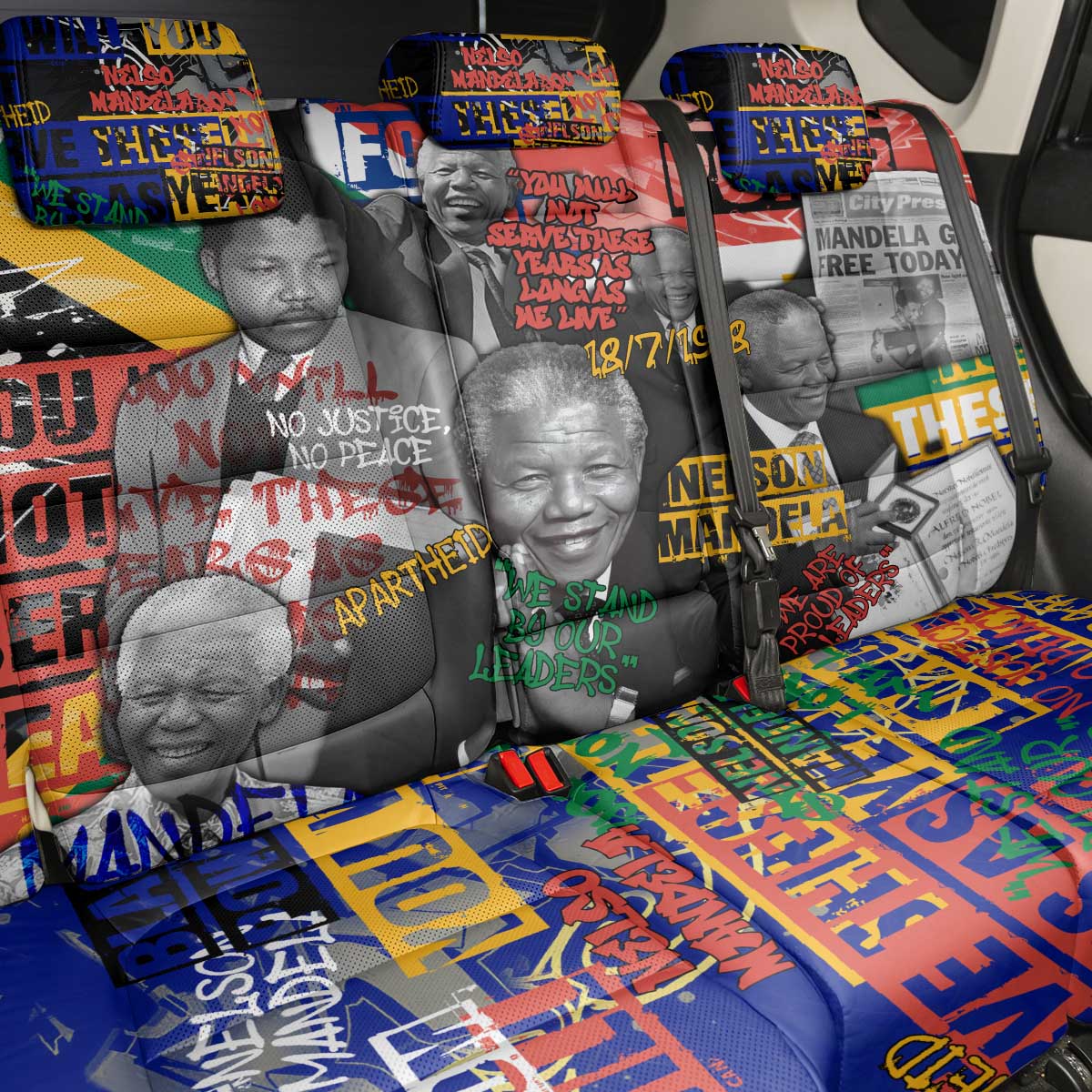 Nelson Mandela Graffiti Back Car Seat Cover Street Spray Art Recreating The Life Of A Great Man - African Pride