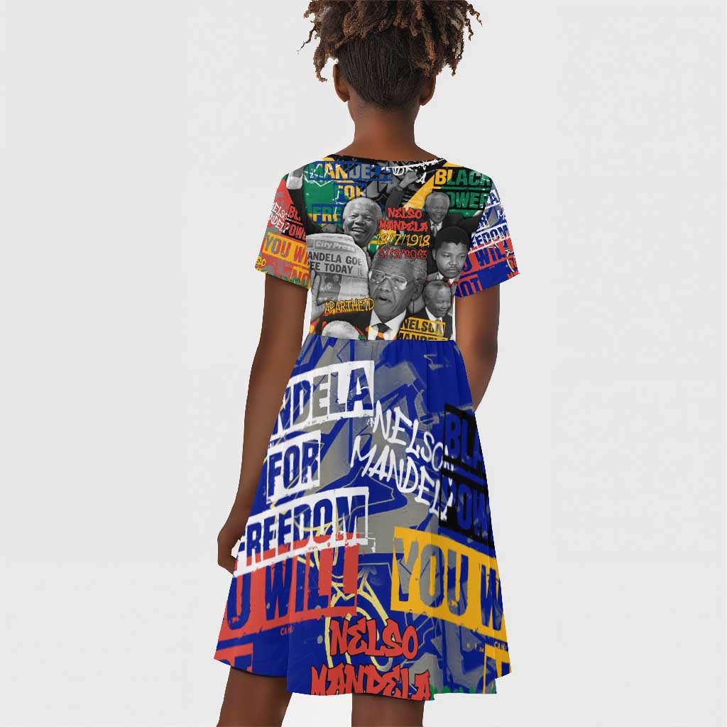 Nelson Mandela Graffiti Kid Short Sleeve Dress Street Spray Art Recreating The Life Of A Great Man - African Pride