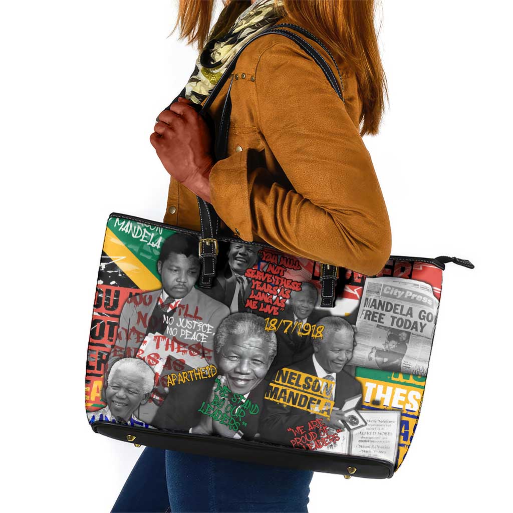 Nelson Mandela Graffiti Leather Tote Bag Street Spray Art Recreating The Life Of A Great Man - African Pride