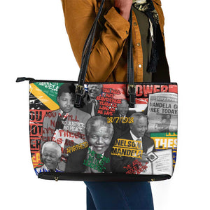 Nelson Mandela Graffiti Leather Tote Bag Street Spray Art Recreating The Life Of A Great Man - African Pride