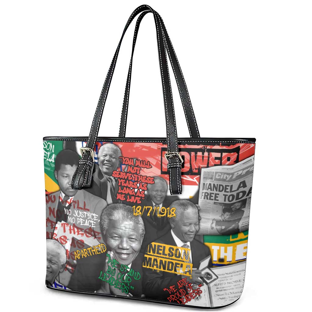 Nelson Mandela Graffiti Leather Tote Bag Street Spray Art Recreating The Life Of A Great Man - African Pride