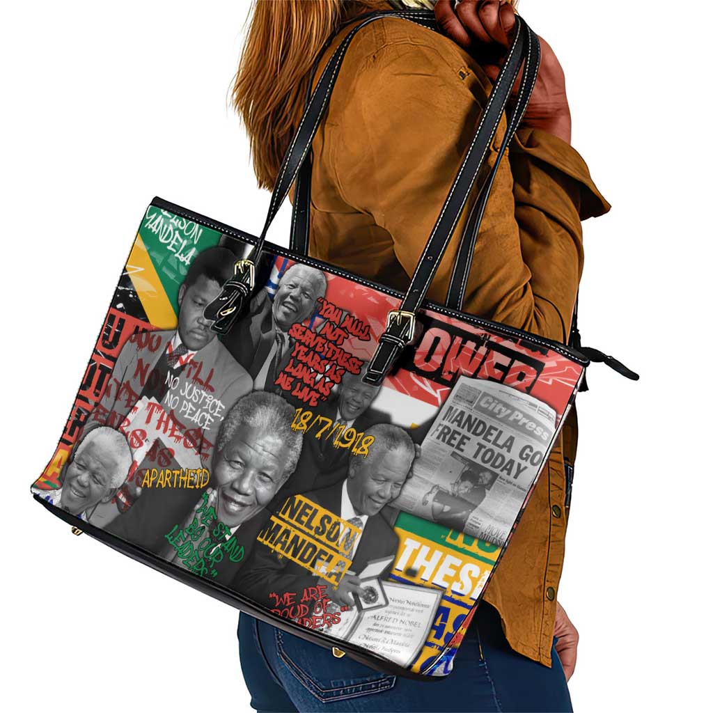 Nelson Mandela Graffiti Leather Tote Bag Street Spray Art Recreating The Life Of A Great Man - African Pride