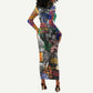 Nelson Mandela Graffiti Long Sleeve Bodycon Dress Street Spray Art Recreating The Life Of A Great Man - African Pride