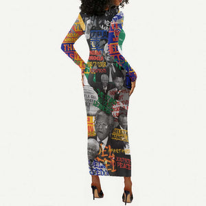 Nelson Mandela Graffiti Long Sleeve Bodycon Dress Street Spray Art Recreating The Life Of A Great Man - African Pride