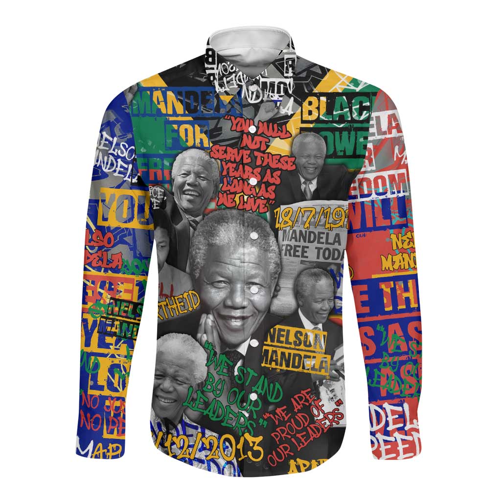 Nelson Mandela Graffiti Long Sleeve Button Shirt Street Spray Art Recreating The Life Of A Great Man - African Pride