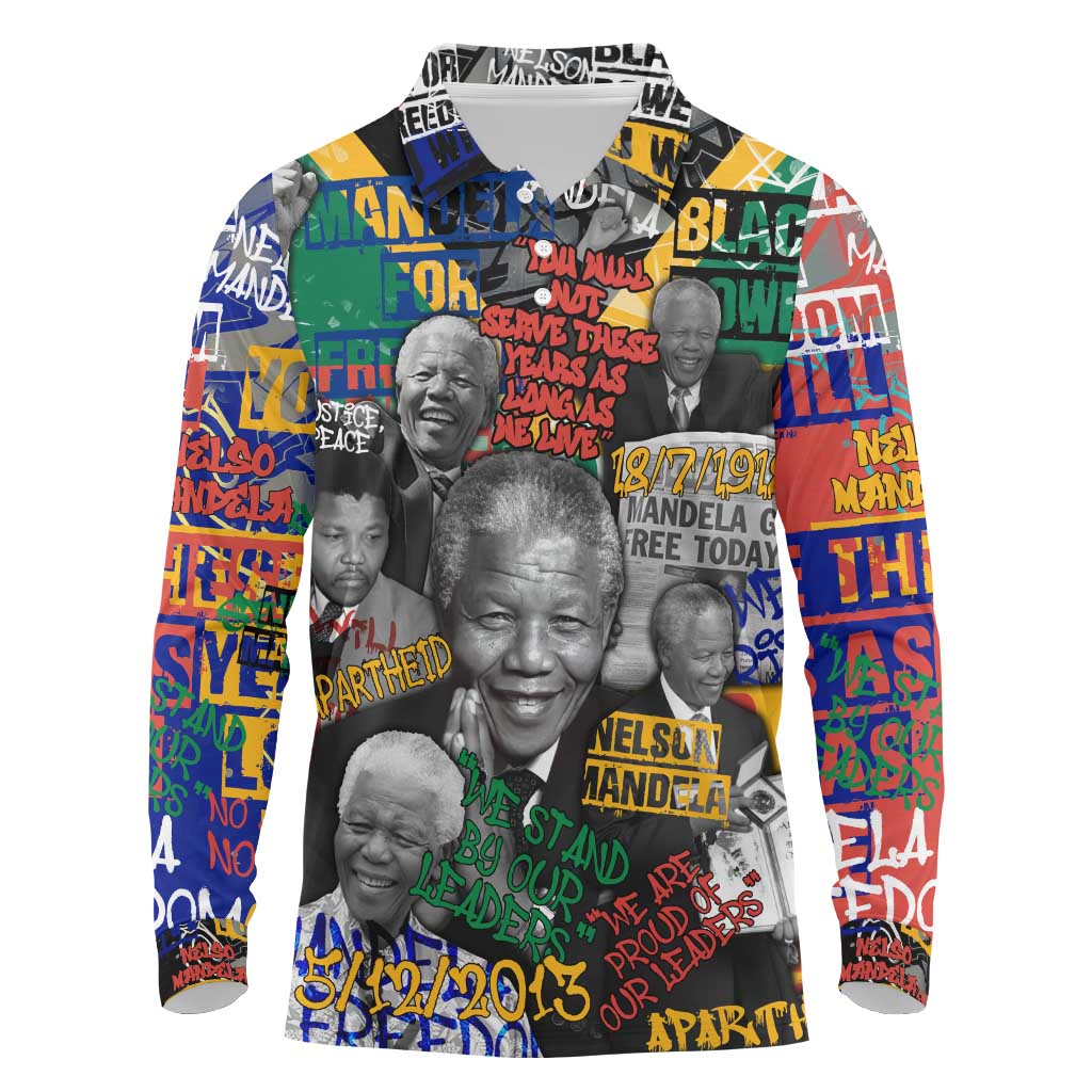 Nelson Mandela Graffiti Long Sleeve Polo Shirt Street Spray Art Recreating The Life Of A Great Man - African Pride