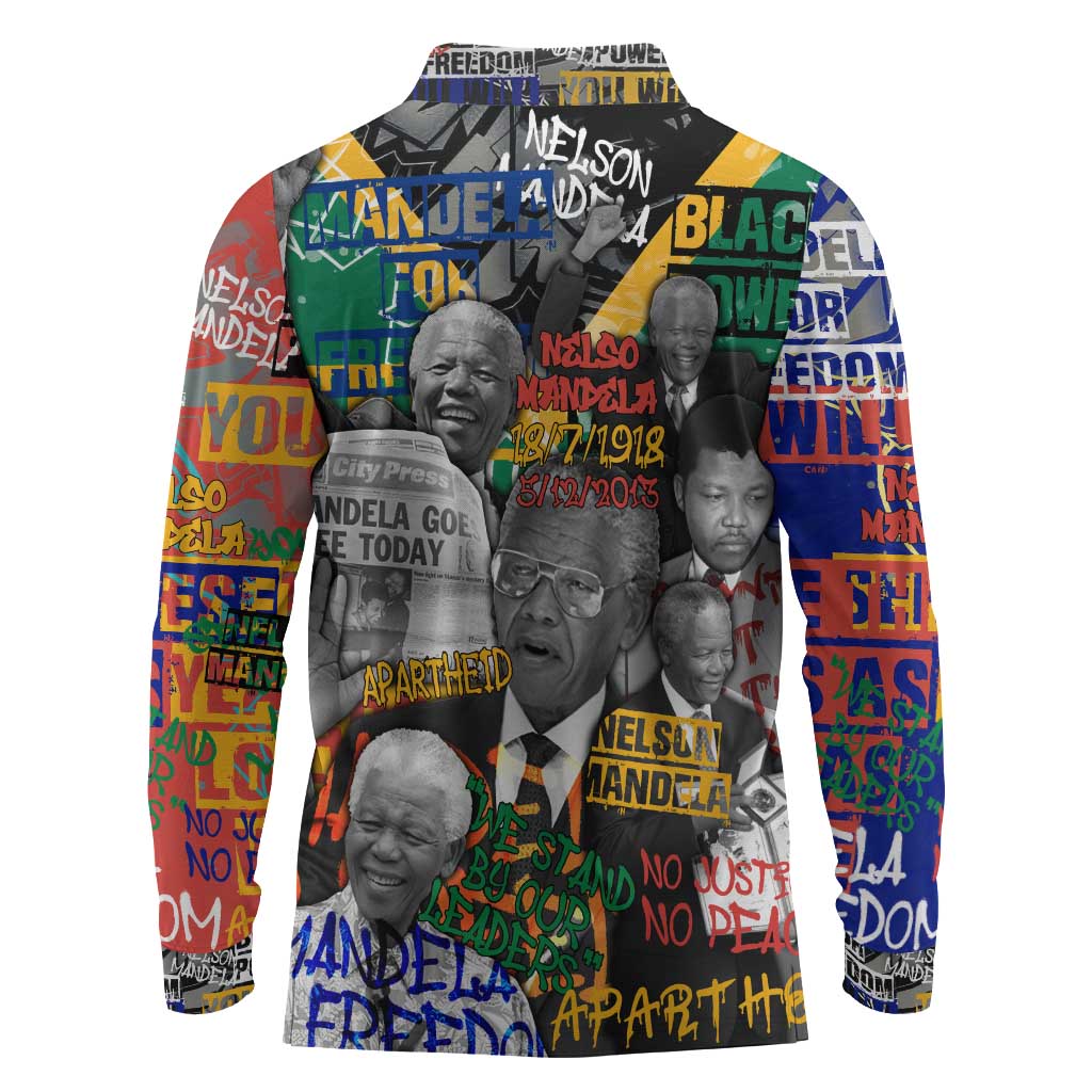 Nelson Mandela Graffiti Long Sleeve Polo Shirt Street Spray Art Recreating The Life Of A Great Man - African Pride