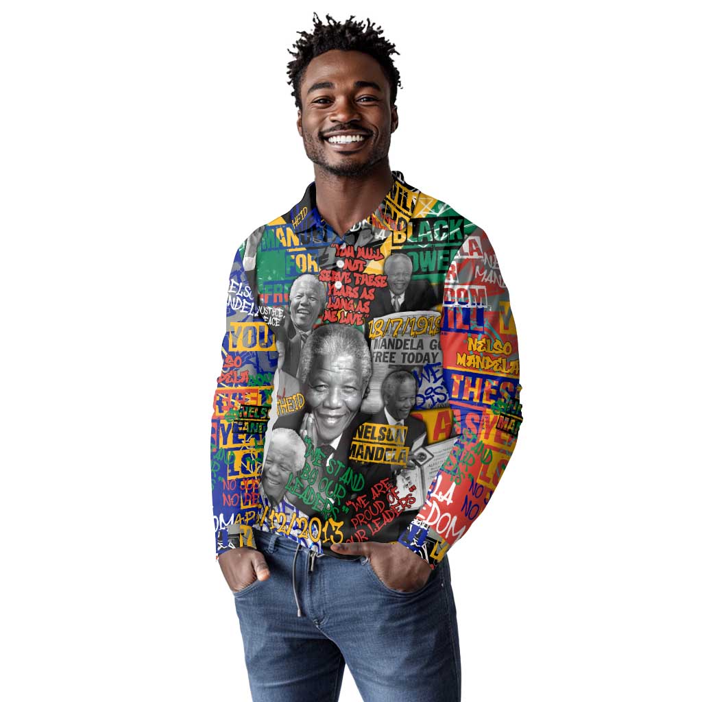 Nelson Mandela Graffiti Long Sleeve Polo Shirt Street Spray Art Recreating The Life Of A Great Man - African Pride