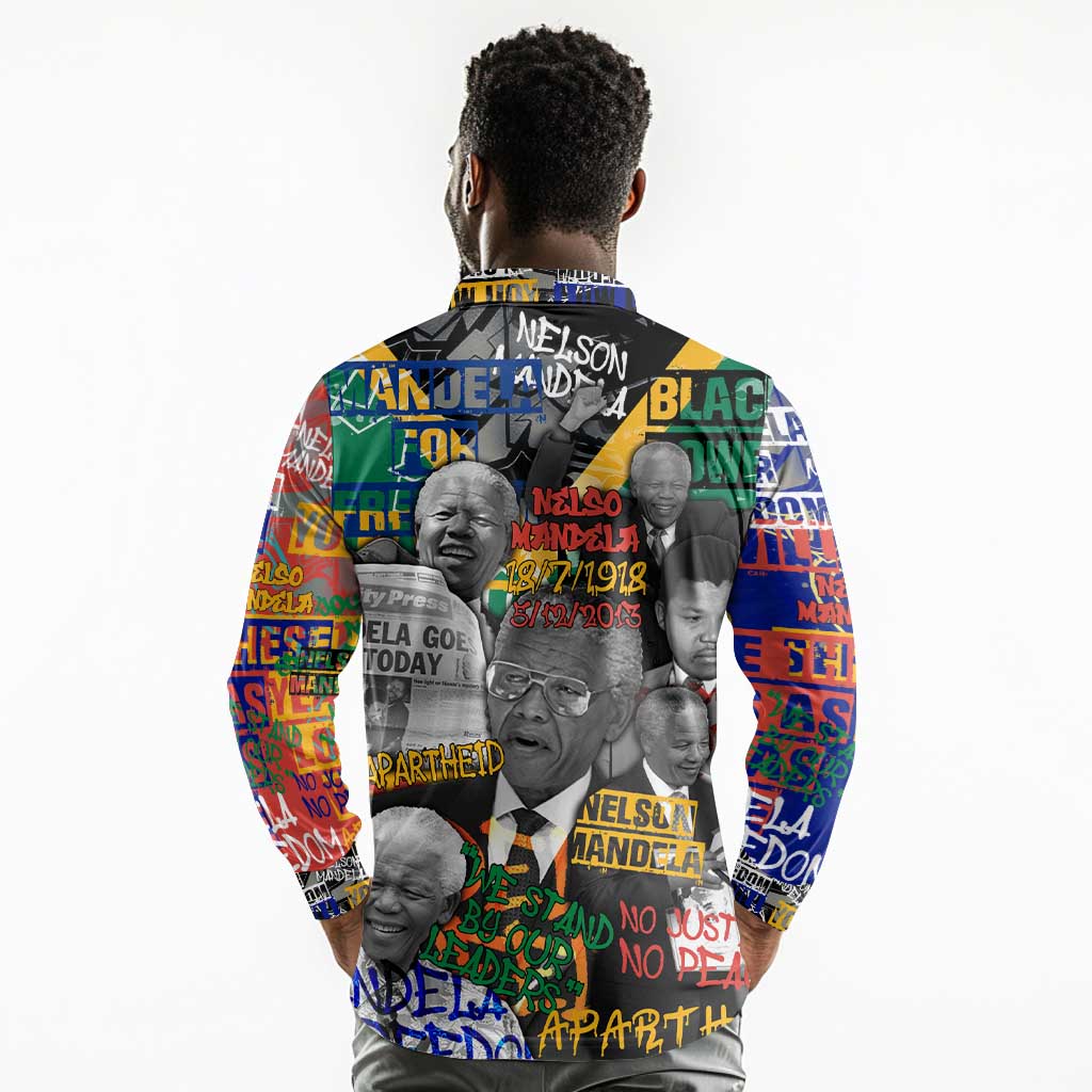 Nelson Mandela Graffiti Long Sleeve Polo Shirt Street Spray Art Recreating The Life Of A Great Man - African Pride