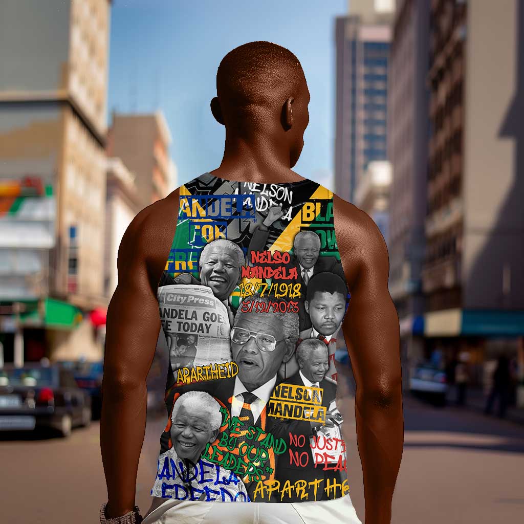 Nelson Mandela Graffiti Men Tank Top Street Spray Art Recreating The Life Of A Great Man - African Pride